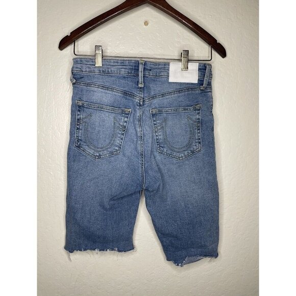 True Religion Brand Starr Distressed Raw Midrise Straight 28 Cut Off Shorts - Picture 4 of 10